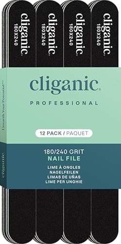 Cliganic 12 Pack Nail File Set 180240 Grit Professional Emery Boards for Natural Gel Acrylic Nails Washable Double Sided Kit Cliganic 90 Days Warranty
