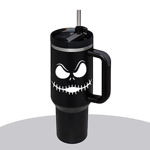 LXDAZSX 40OZ Jack Tumbler Stainless Steel Water Bottle Travel Mug Iced Coffee Cup with Handle Straw Lid Insulated Reusable Hot Cold Beverages Tumbler Smily