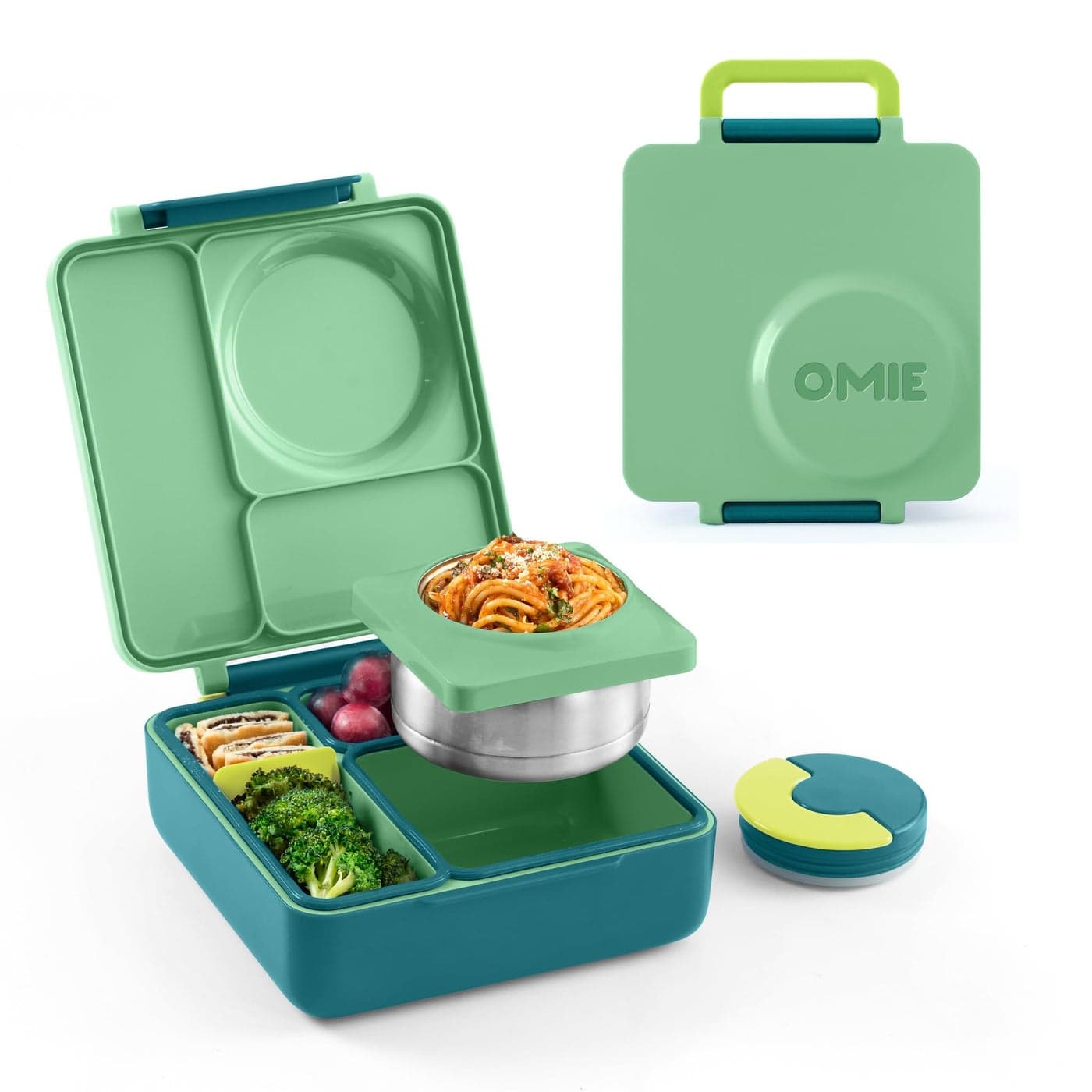 Omie OmieBox Bento Box for Kids - Insulated Lunch Box with Leak Proof Thermos Food Jar - 3 Compartments, 2 Temperature Zones - (Meadow) (Single)