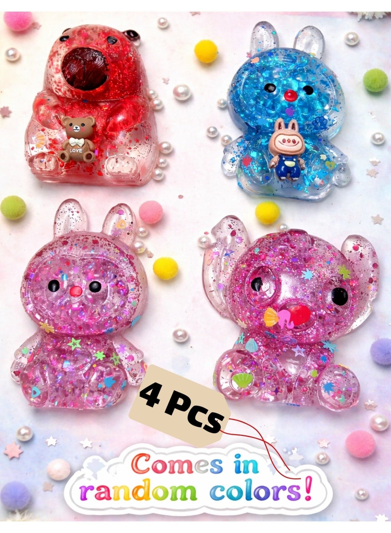 Glitter Animal Squishy Toy for Kids – Soft Sensory Stress Relief Squeeze Toy with Confetti – Fun Fidget Toy for Boys u0026 Girls