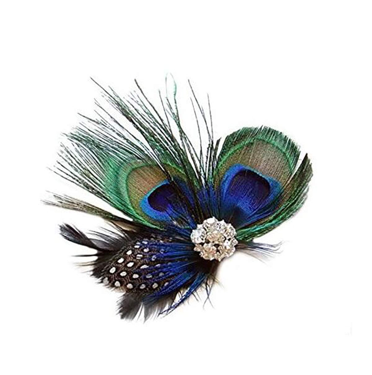 Women Bohemian Peacock Feather Hair Clip Hair Pin Elegant Fascinator Wedding Dance Party Headdress Headwear Hair Accessory Sequined Showgirl Headpiece Style 3