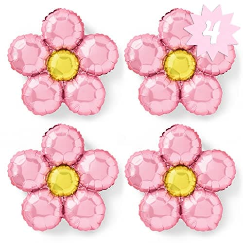 xo Fetti Light Pink Flower Balloon Set 4 pc Groovy Birthday Decorations Bachelorette 70s Party Decorations Baby Shower Wedding Photo Booth