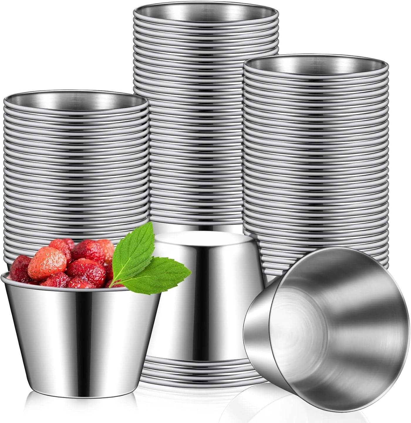 100 Pcs 25oz Metal Ramekins Stainless Steel Sauce Dipping Cups Ramekins Bulk Sauce Container Round Dipping Bowls Condiment Cup for Dish Butter Kitchen Restaurant Serving Party Dinner Cooking