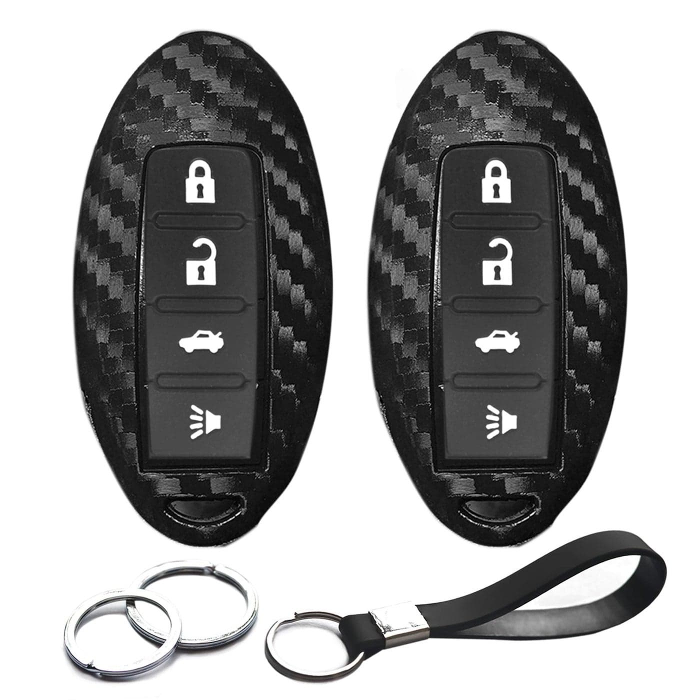 INFIPAR 2pcs Compatible with Nissan GTR Leaf Versa Altima Armada Frontier Kicks Maxima Murano Pathfinder Rogue Select Sentra Titan Versa Note Infiniti QX80 Carbon Fiber Looks Key Fob Cover Case