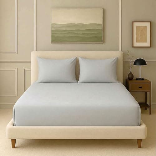 Trance Home Linen 300 TC Bamboo Fitted Bedsheet | Soft, Breathable & Eco-Friendly Bedsheet with 2 Pillow Cover - (84 x 78 inch, Silver Grey)