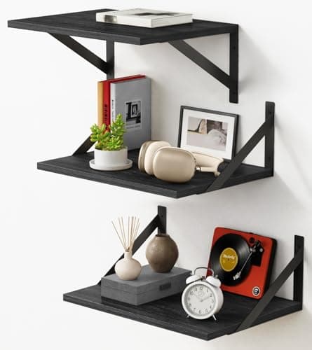 Forbena 12 Inch Deep Floating Shelves for Wall Wide Black Wall Mounted Shelves for Bedroom Office Books Plants Large Hanging Shelf for Living Room Bathroom Kitchen Closet Pantry Storage 3Pack