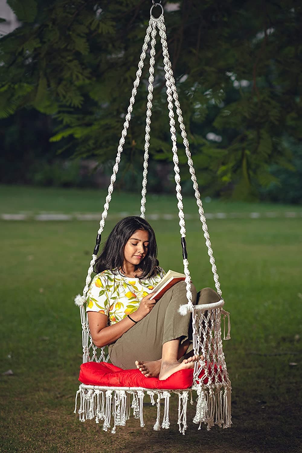 Patiofy Made in India Premium C Shape Single Seater Swing Chair/Swing for Adults/Swing for Balcony, Living Room, Home/Suitable for Indoor & Outdoor Use/Cushion and Hanging Kit Included (White)