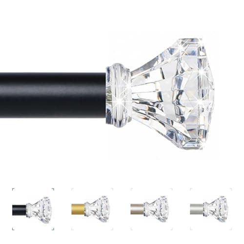 TVWOO Black Decorative Crystal Curtain Rods 66 to 120 Inch:Heavy Duty Adjustable Window Curtains Rods for Living Room Bedroom,Matte Black Modern Acrylic Drapery Rod with Clear Bling Diamond Finials