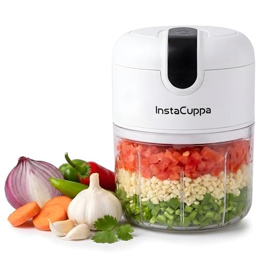 InstaCuppa Mini Electric Chopper for Kitchen, 50% Longer Use 1800 mAh Battery Onion Cutter, USB-C Garlic Mincer for 50% Faster Charging, 45 W Fast Vegetables Chopping for Busy Moms, 250 ML
