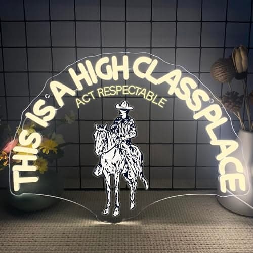 This Is A High Class Place Neon Sign, Western Riding Cowboy Neon Light, USB Powered LED Neon Light, Elegant Wall Decor, Bar Sign, Restaurant Decor for Man Cave Farm Party Birthday Gifts(16.5 * 11.8in)