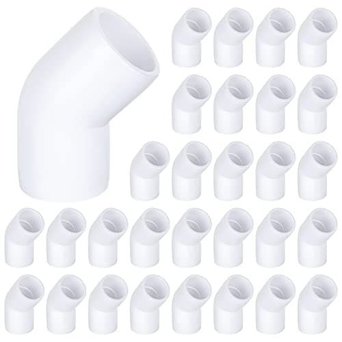 1/2 Inch 45 Degree Elbow PVC Fitting, 30 Pack 2 Way Furniture Grade Connectors for Schedule 40 Pipe, Build Heavy Duty Furniture and Plumbing Projects White