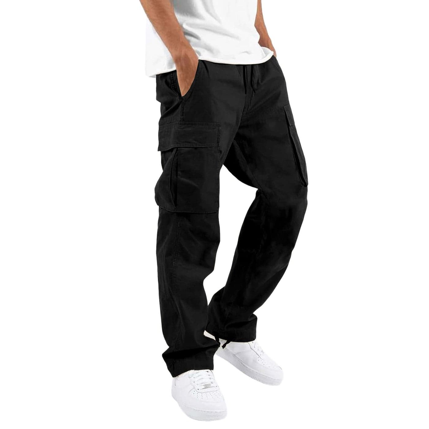 THWEI Mens Cargo Pants Casual Joggers Athletic Pants Cotton Loose Straight Sweatpants Black 2XL