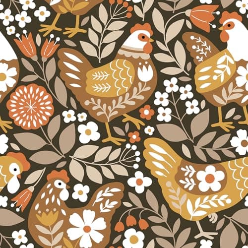 VaryStyle Vintage Chicken Wallpaper Brown Farm Animal Floral Peel and Stick Wallpaper for Bedroom Nursery Farmhouse Removable Self Adhesive Vinyl Retro Contact Paper for Kids Room Cabinets 17.7"x118"