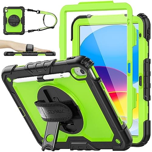 SEYMAC stock Case for iPad (A16) 11th/10th Generation 11''/10.9'' 2025/2022, Full-Body Drop Protection Case with Screen Protector &360° Rotate Hand Strap/Stand, Green+Black