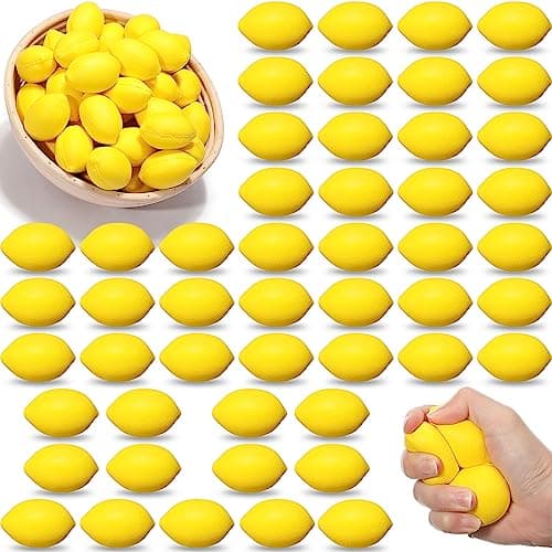 Jerify 50 Pcs Lemon Stress Balls Lemon Party Favors Small Balls Fake Artificial PU Foam Toys for Party Themed Gifts School Home Carnival