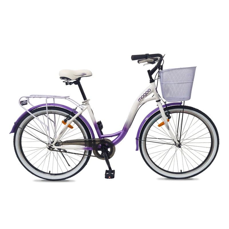 Mogoo Floress City Bike 26" – 1-Speed, Steel Frame, V-Brakes, Lady’s Comfort Design, Rear Carrier, Steel Basket, Double Wall Alloy Rims, Classic Urban Bicycle for Women