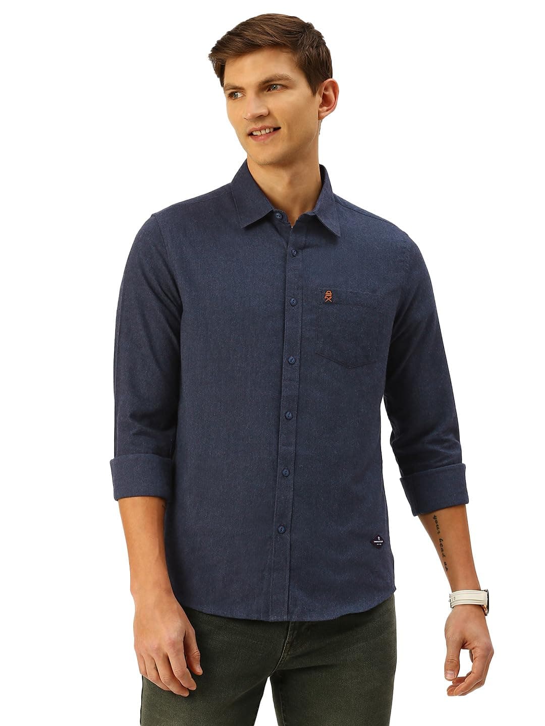 Thomas Scott Men's Cotton Solid Slim Fit Shirt (TS1101_Blue 2XL)