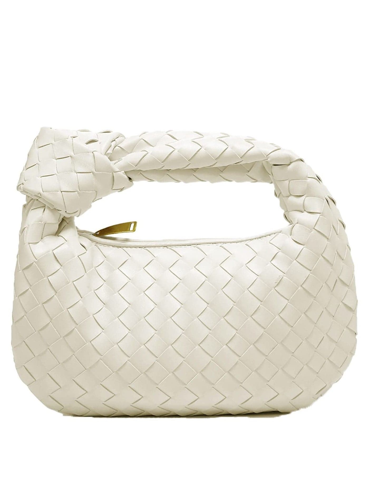 Woven Handbag for Women, Knotted Clutch Purse Soft Leather Shoulder Bag Mini Ladies Hobo Zipper Closure