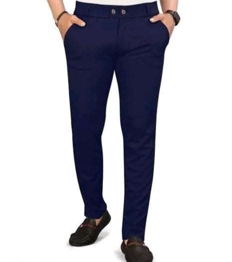 HARSHAD KUMAR & CO. Men's Solid Lycra Slim Fit Stretchable Casual Wear Comfortable Formal Trousers Pants (36, Navy Blue)