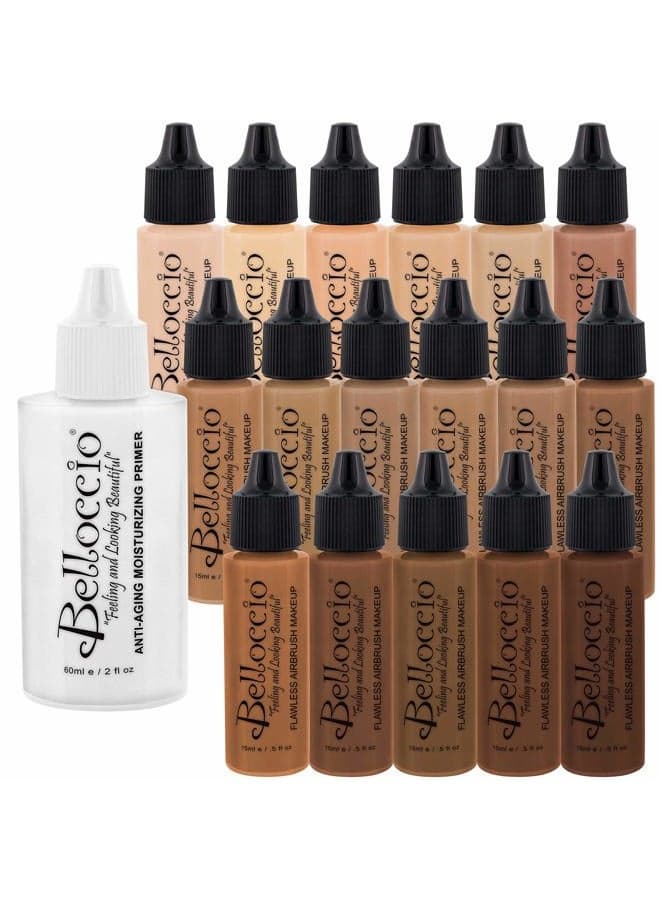 Master Set Of All 17 Foundation Shades of Belloccio's Professional Cosmetic Airbrush Makeup, 1/2 oz. Bottles plus a 2 oz. Moisturizing Primer