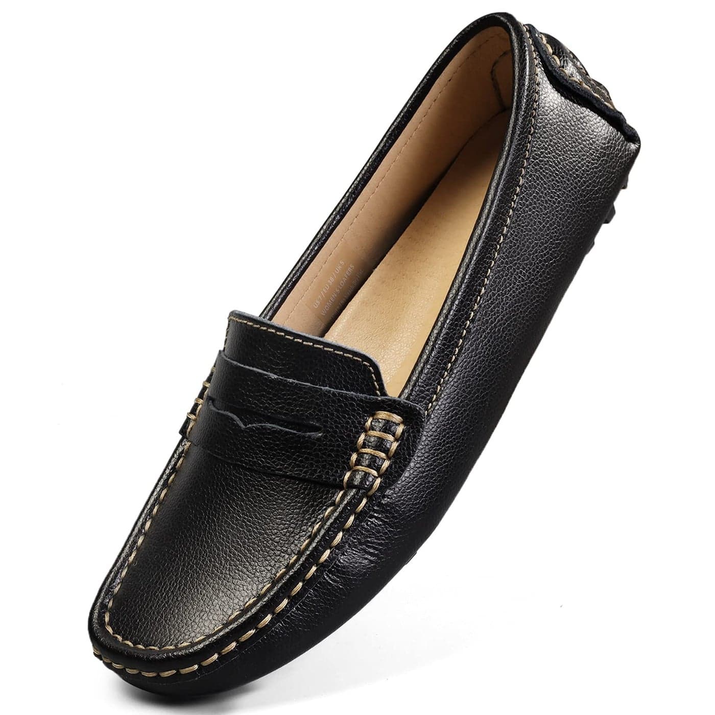 Artisure Womens Classic Handsewn Black Genuine Leather Penny Loafers Driving Moccasins Casual Boat Shoes Slip On Fashion Office Comfort Flats 65 M US SKS1221HEI651