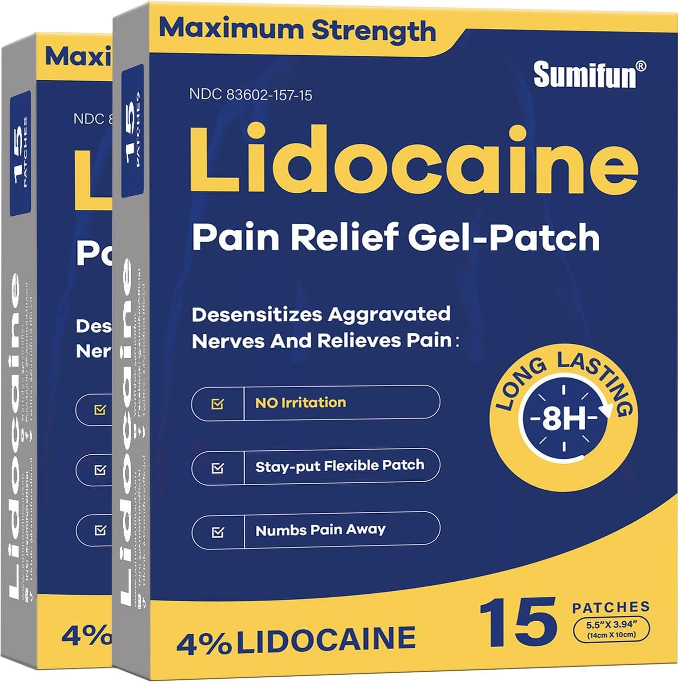 Sumifun 4 Lidocaine Patches Maximum Strength 30 Count Pain Relief Patches for Back Shoulder Elbow Knee Muscle Joint Lower Back Pain Relief Products Pain Patches Maximum Strength Lidocaine