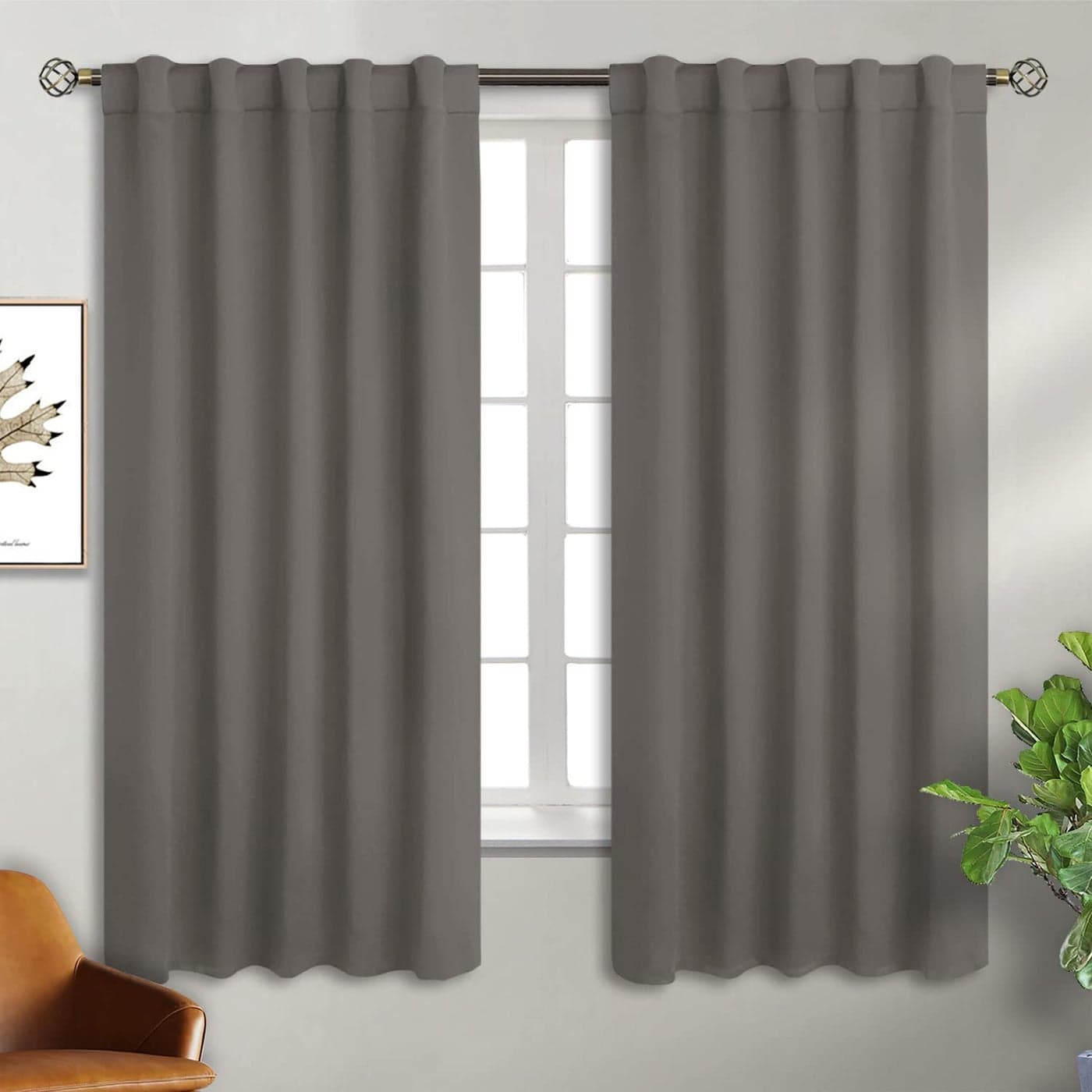 BGment Blackout Curtains for Bedroom 63 Inch Rod Pocket and Back Tab Grey Thermal Insulated Room Darkening Curtains for Living Room 42 x 63 Inch 2 Window Curtain Panels