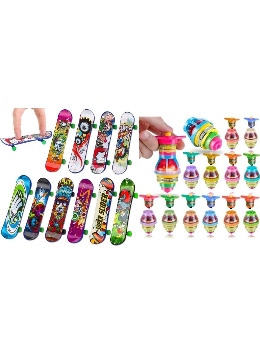 Pack of 40 party favor toy great for return gifts birthday party for kids including spinning tops and mini finger skateboard