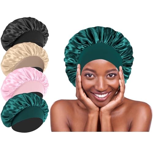 4Pcs Silk Hair Bonnets for Sleeping Elastic Wide Band Satin Hair Wrap for Sleeping Black Women MenBonnets for Curly HairSilk Sleep Cap Black Blue Pink Khaki