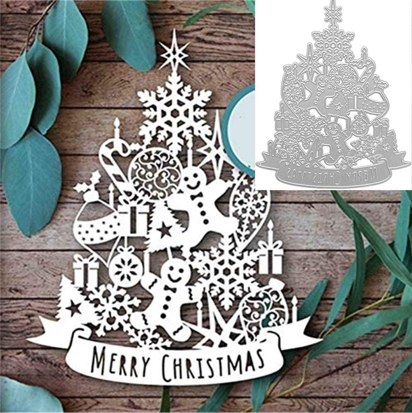 Merry Christmas Tree Metal Die CutsGingerbread Man Gifts Snowflak Frame Cutting Dies Cut Stencils for DIY Scrapbooking Photo Decorative Embossing Paper Dies for Scrapbooking Card Making