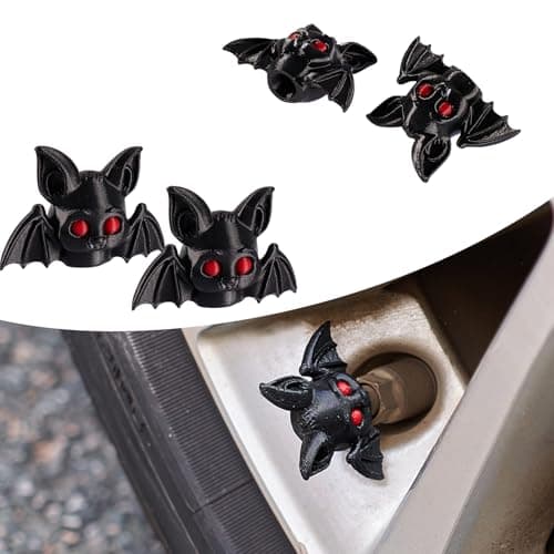 Rislobx 4 Pack Cute Bat Tire Valve Stem Cap Halloween Valve Stem Cover Funny Tire Air Caps for Cars Bikes Motorcycles Trucks Decorative Car Wheel Accessories Bat