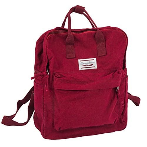 LuckyZ Womens Casual Style Lightweight Canvas Backpack Travel Daypack Small Handbag Purse, Wine Red