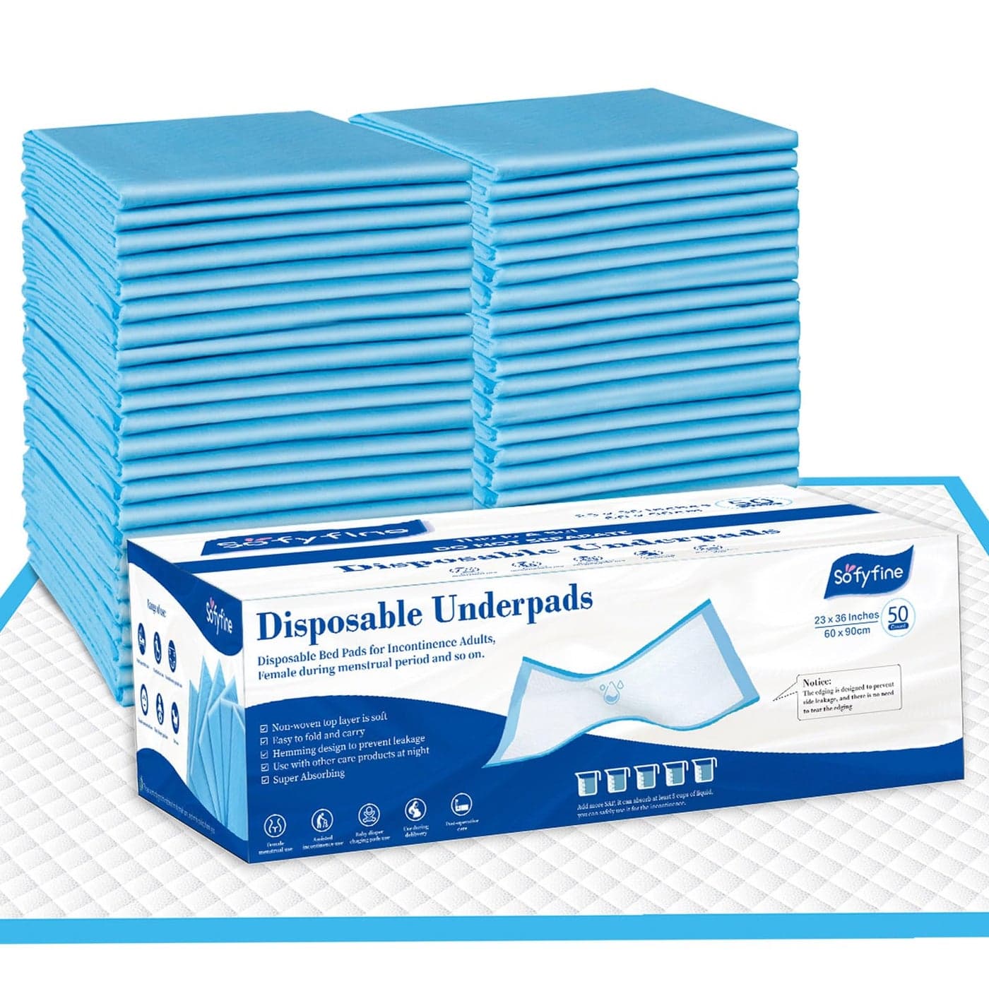 SOFYFINE 100 Count Chucks Disposable 23x36 Leakproof Adults Incontinence Bed Pads Waterproof Underpads for Elderly Extra Large Puppy Pee Pad Baby Changing Liner