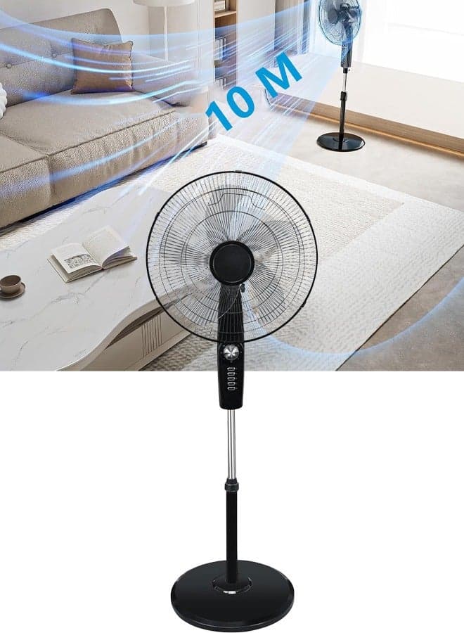 Pedestal Stand Fan 18 inch 3D Oscillation Directions 4 Speed& Adjustable Height 5 Leaf Blade Power Saving with 2 Hours Timer floor fan for Bedroom Home Office (Black)