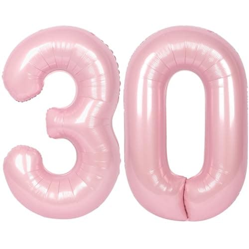 SUWEN 40 Inch Large Pink 30 Balloon Numbers Big Foil Helium Number Balloons 09 Jumbo Happy 30th Mylar Birthday Party Decorations for Women Anniversary Party Supplies