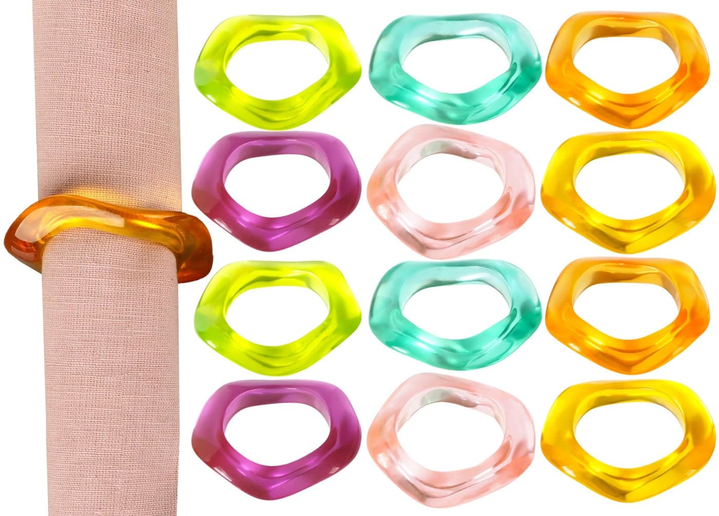 ALPHA Living HOME Set of 12 Epoxy Resin Napkin Rings Handcrafted Napkin Ring Holders 15 Napkin Rings for Christmas Party Decoration Dinning Table Family Gatherings Table DcorMulti Pastel