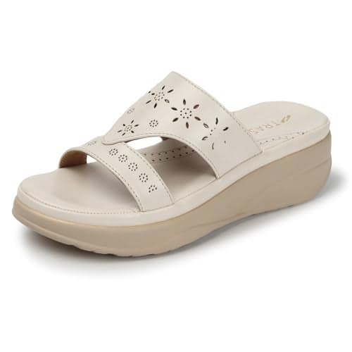 TRASE Casual Wedges Sandals For Women (43172, Cream, 7 UK)