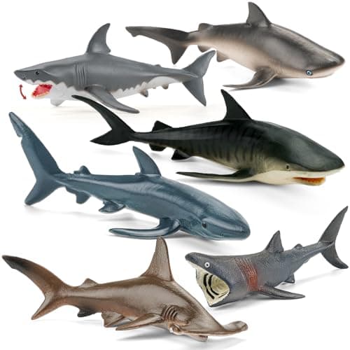 THINKBAY 6PCS 57 Realistic Shark Figurines Toy for Toddlers 35 57 Large Ocean Animal Bath Toys for Kids Ages 48 Sharks Cake Toppers Birthday Party Favors Gifts for Boys Girls