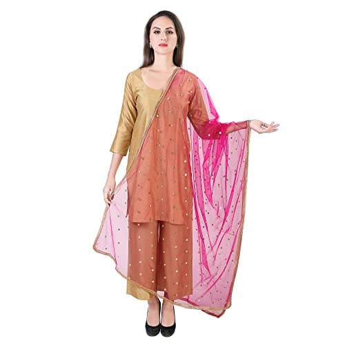 Studio Shringaar Women's Net Embroidered Full Size Dupatta (42" X 2.50 Meters) (Pink)