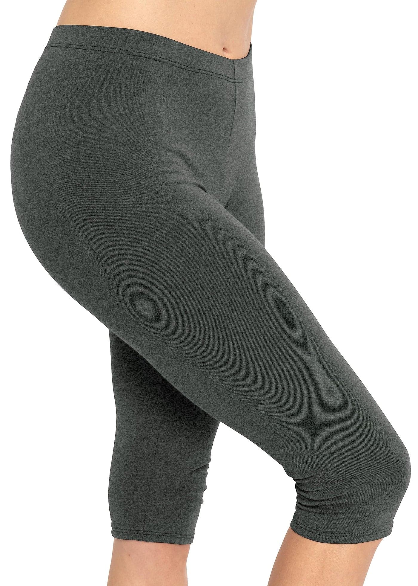 STRETCH IS COMFORT Women's Cotton Knee Length Leggings Charcoal Gray Large