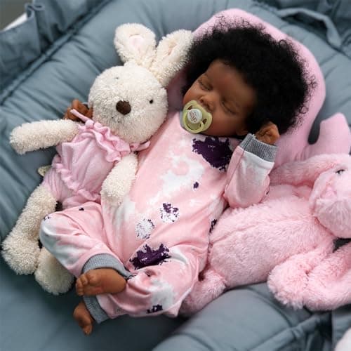 BABESIDE Lifelike Reborn Baby Dolls Black 17Inch BabySoft Body Curls RealisticNewborn Baby Doll African American Real Life Baby Dolls Cloth Body wGift Box for Kids