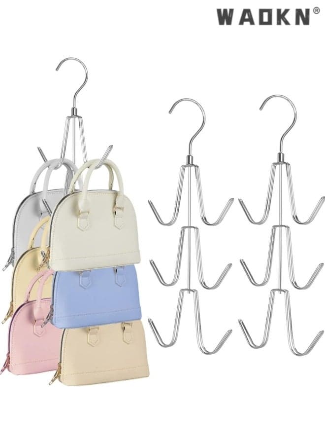 2 pack Purse Hanger Organizer for Closet, Space Saving Metal Hook Rack for Handbags, Belts, Ties, Scarves, Keep Items Visible & in Shape, 360° Swivel Storage Hanger , sturdy and durable , stainless steel material , Silver .