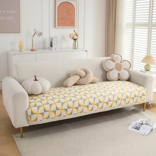 HOKIPO 'VivaCasa Series' Polyester Printed Quilted Sofa Cover Mats for 1/2/3 Seater Sofa and L Shape. Make Your Own Sofa Cover Set, Mat Length 90(D) X 120(L) Cm, Windmill Cyber Yellow (In-792-D2)