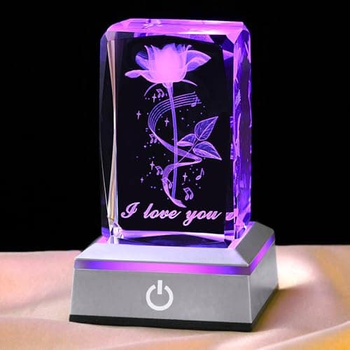hochance 3D Musicrose Crystal Night Light, Perfect Mothers Day Gifts for Wife Her Mom from Daughter Husband Son,Mother's Day Ideas Unique Anniversary Birthday Decolamp Presents