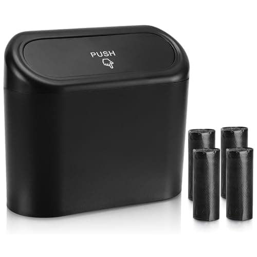 Accmor Car Trash Can with Lid Leakproof Vehicle Garbage Organizer Holder Bin with 60 Pcs Trash Bags Mini Auto Dustbin Interior Accessories Storage Container for SUV Office Home