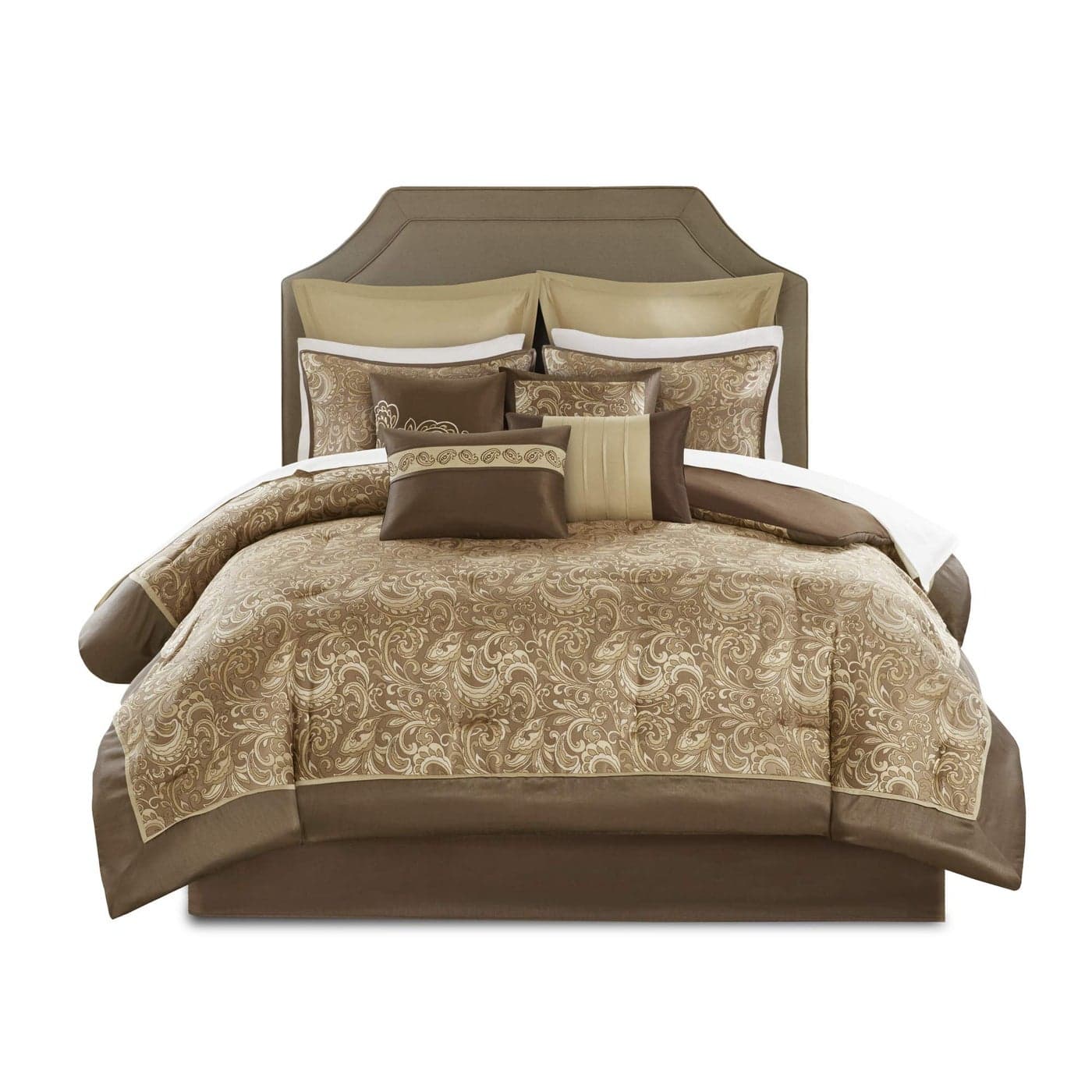 Madison Park Essentials Brystol 24 Piece Room in a Bag Faux Silk Comforter Jacquard Paisley Design Matching Curtains Down Alternative Hypoallergenic All Season BeddingSet Queen90x90 Brown