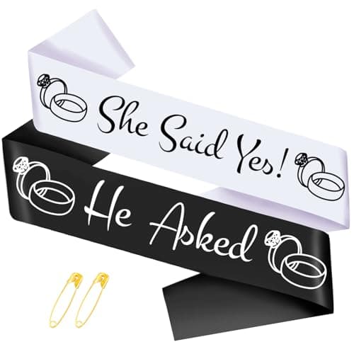 2 Pcs He Asked She Said Yes Sashes Kit Funny Black and White Bride to Be Sash Groom to Be Sash for Wedding Engagement Bachelorette Bridal Shower Party Decorations Supplies Ideas Gifts