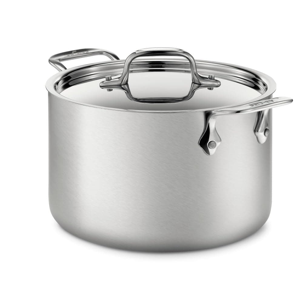 AllClad D5 5Ply Brushed Stainless Steel Soup Pot 4 Quart Induction Oven Broiler Safe 600F Pots and Pans Cookware Silver