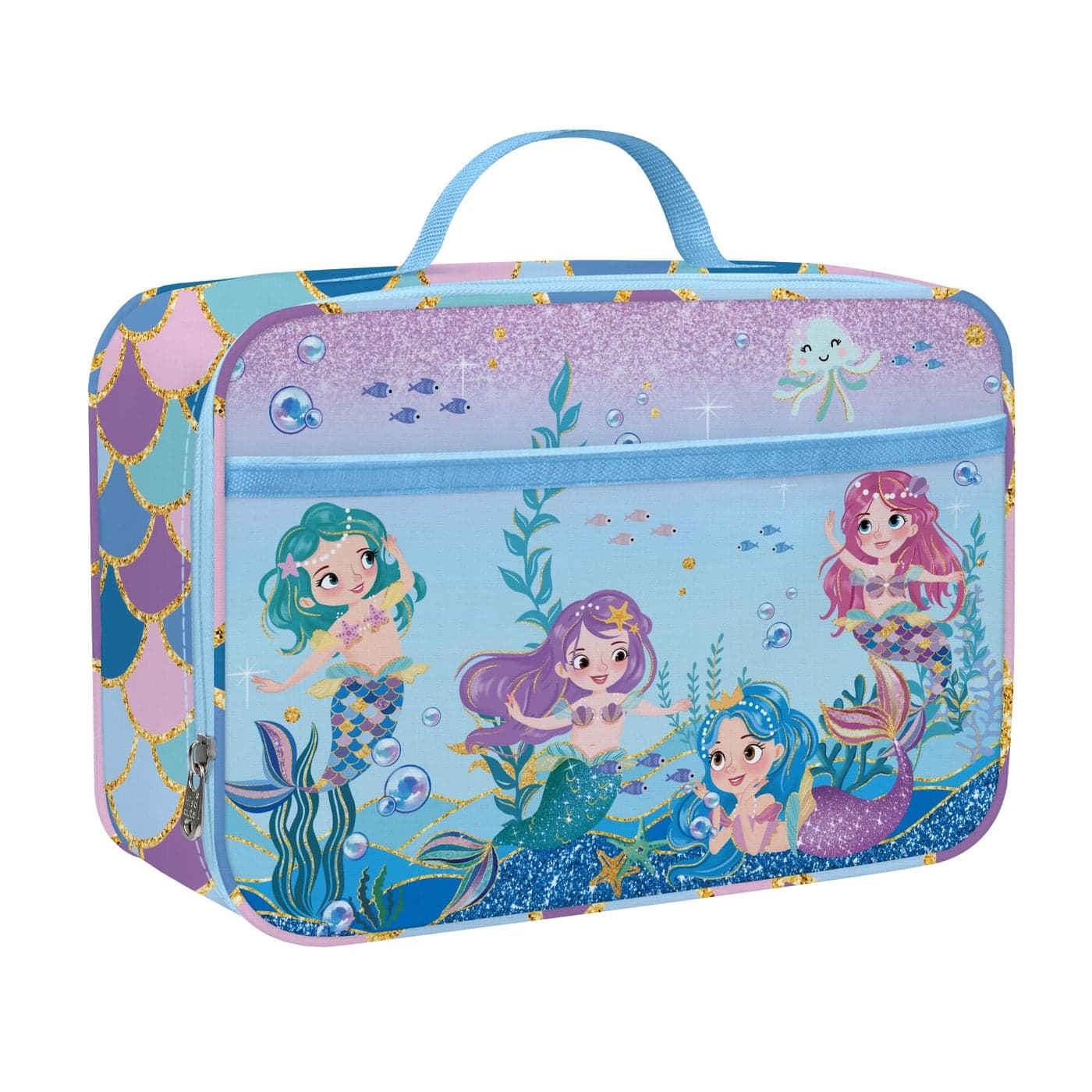 Clastyle Mermaid Insulated Lunch Bag Large Thermal Cooler Bag for Girl Picnic Lunch Box Tote Blue