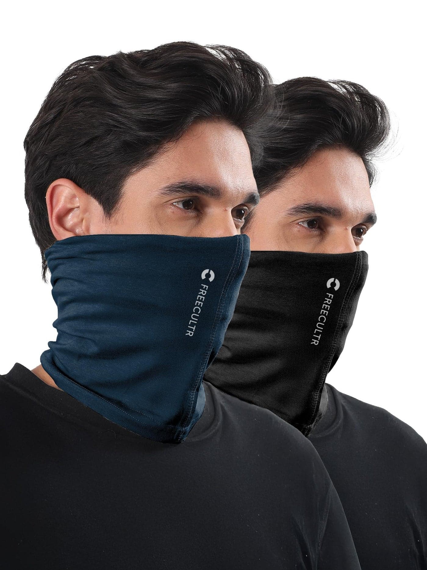 Freecultr Unisex Bamboo Bandana, Anti Microbial Super Soft & Comfort Fit, Breathable Multipurpose Headband, Face Mask for Dust Protection and Sun - Plain Pack of 2-Black,Sapphire Blue